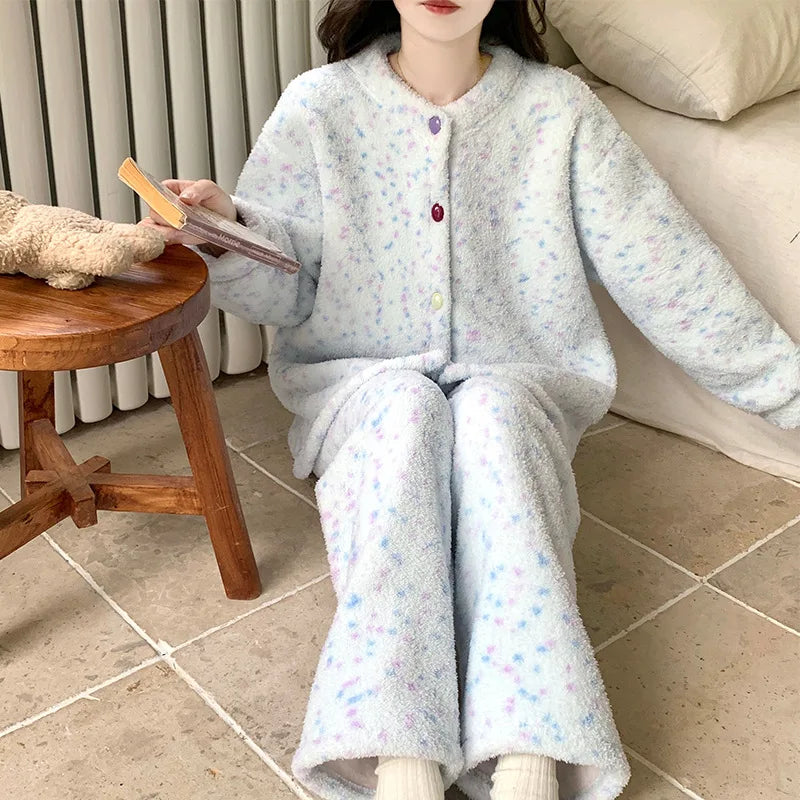 Pijama Mujer Invierno Korean Flannel Winter Pajamas For Women Thick Hot Velvet Sleepwear Set Casual Warm Women's Home Clothes