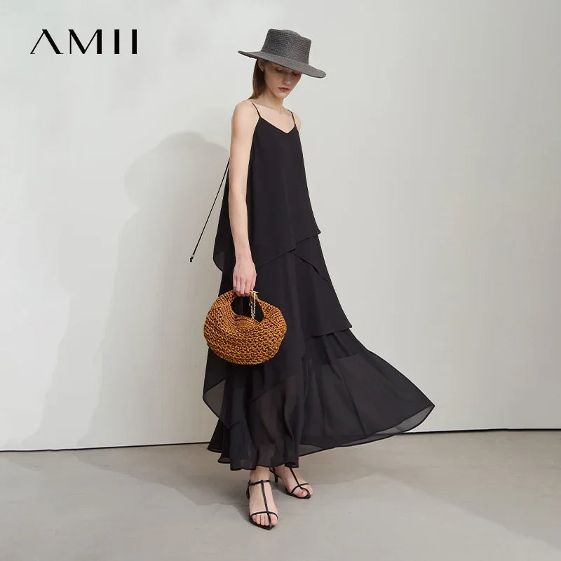 រ៉ូបវែង Amii Minimalist សម្រាប់នារី រដូវស្លឹកឈើជ្រុះឆ្នាំ ២០២៥ រ៉ូបថ្មីស្រឡាង សុភាពរាបសារ រលុង ឆើតឆាយ សំពត់ព្យួរ 12541155