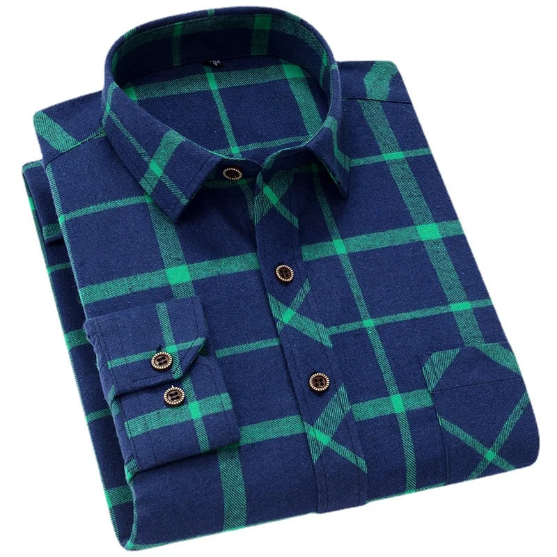 2026 New Men's Long Sleeved Shirts, Autumn Classic Plaid Shirt, with Single Breasted Lapels Camisas 17 Color Grid To Choose From