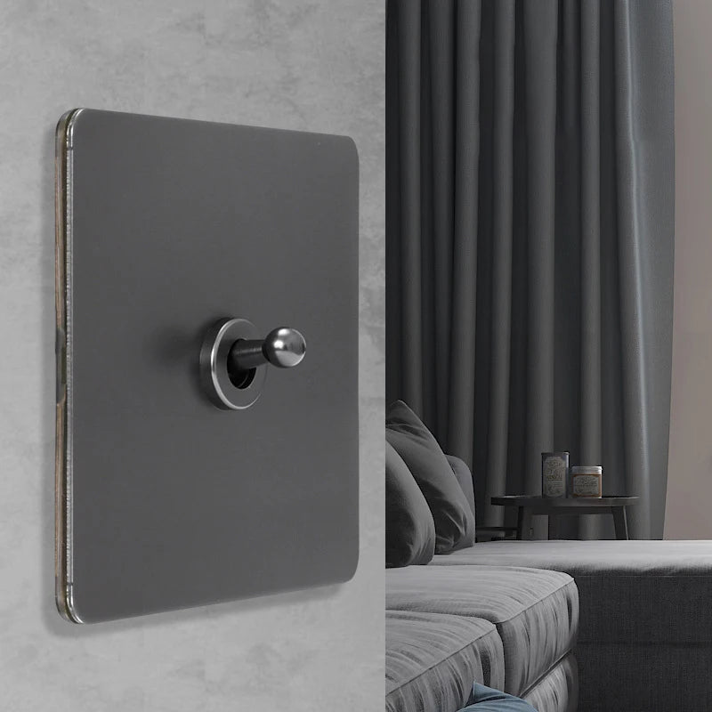 Retro Toggle Switch 1-4 Gang 2 Way Light Switch,EU French Plug Power Outlet Socket With Dual USB Stainless Steel Panel 86 Type