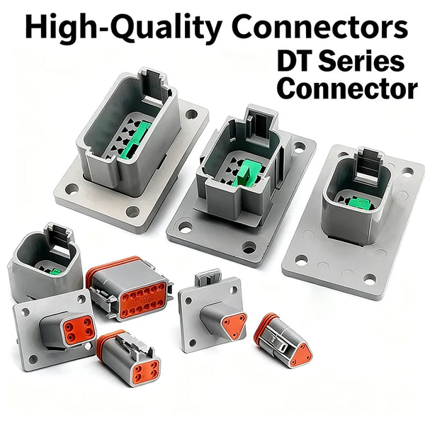 ឧបករណ៍ភ្ជាប់ការពារទឹក Deutsch DT04/DT06 ជាមួយនឹងគែមថេរ DT04-2P/4P/6P/8P/12P និង DT06-2S ឌុយឈ្មោល/ញី សម្រាប់ឡានដឹកទំនិញ កសិកម្ម