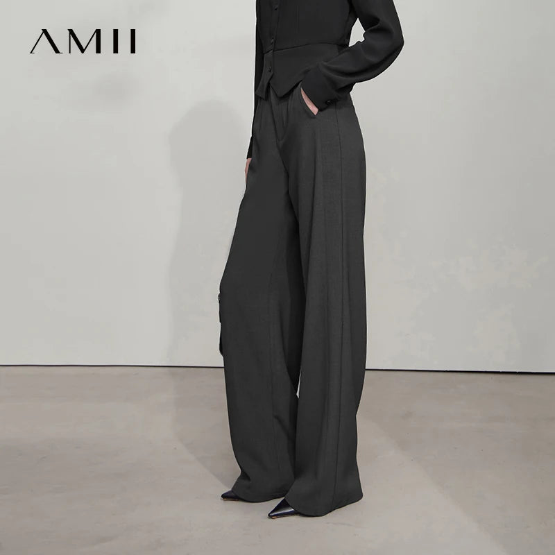 ខោ AMII Minimalist រដូវស្លឹកឈើជ្រុះឆ្នាំ ២០២៦ ថ្មីឆើតឆាយប្រណីតការិយាល័យនារីធម្មតារលុងខោជើងវែងត្រង់ធំទូលាយ 12523044