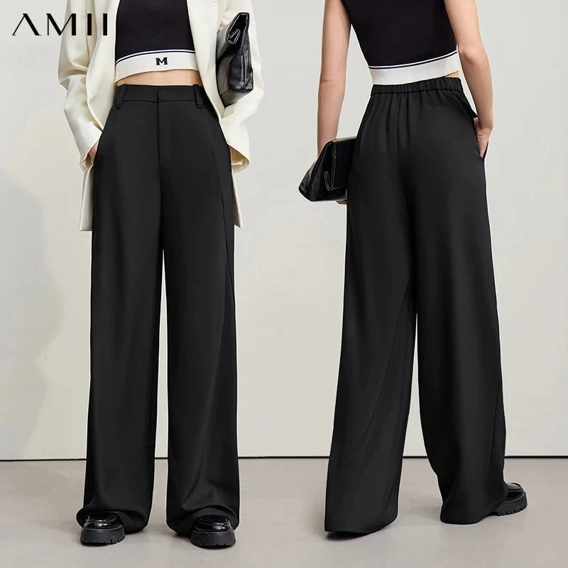 Amii Women's Loose Pants 2026 Autumn New Minimalism Commuter Anti-wrinkle Casual Pants Female Solid Wide Leg Trousers 12621034