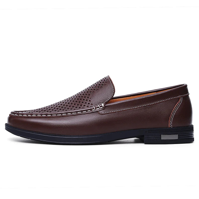 Summer Mens Slip On Leather Shoes Men Loafers Black Brown Breathable Casual Shoes Size 37-46 Dropshipping