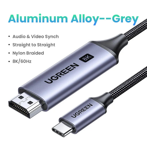 UGREEN USB C to 4K 8K HDMI-compatible Cable 8K/60Hz 4K/120Hz for MacBook Pro iMac iPad Pro for Samsung Galaxy USB C to HDMI 2.1 Metal Grey 8K CHINA