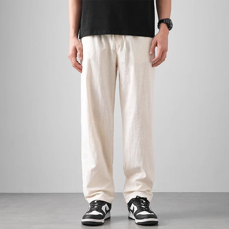 DUKEEN Breathable Linen Pants Men 2025 Summer Fashion Thin Ankle-Length Pants Elastic Waist Straight-Leg Men's Clothing