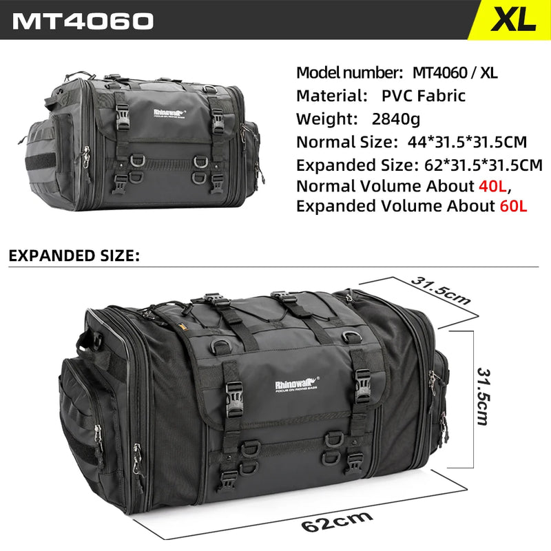 Rhinowalk Motorcycle Tail Bag Back Seat Case Waterproof 19-80L Expandable Storage Motor Saddle Bag Luggage Pannier 1 Piece