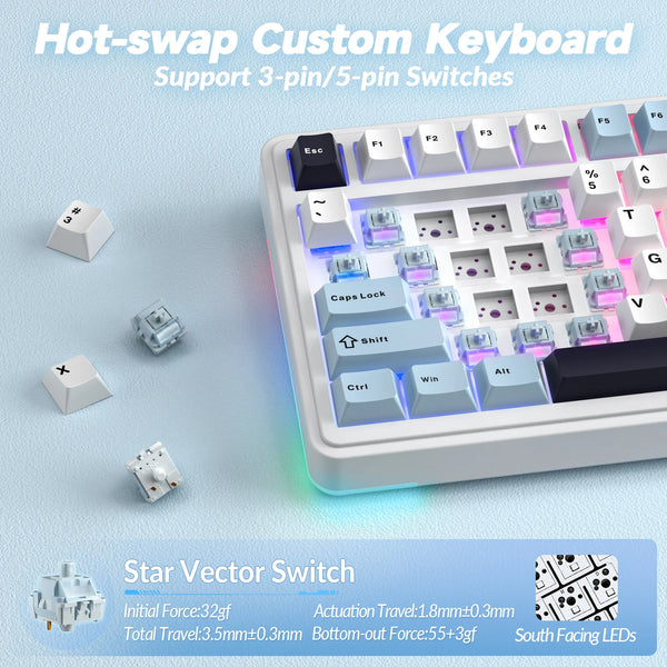 AULA S75pro Wireless Keyboard Tri-mode RGB Gaming Keyboard Hot Swap PBT Keycaps with Macro Software