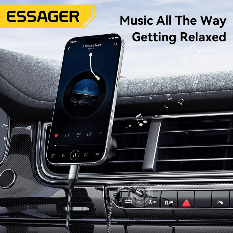 ខ្សែ Essager USB Type C Aux ខ្សែឧបករណ៍បំពងសម្លេង USB A/Lighting ទៅ 3.5mm Jack Audio Cable សម្រាប់ទូរស័ព្ទ កាសស្តាប់ត្រចៀក កុំព្យូទ័រ ថេប្លេត ទូរទស្សន៍ អាដាប់ទ័រ