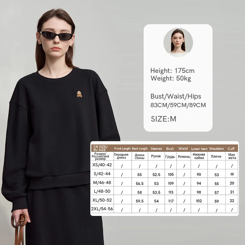 AMII Minimalist Woman Sets Two Pieces 2026 Autumn Little Bear Embroidered Sweatshirt Split Skirts Sports Casual Sets 12523042