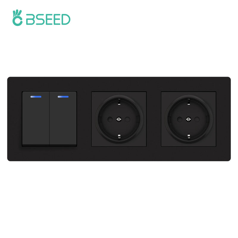 BSEED New Type 1/2Gang 1Way Mechanical Button Switch Light Switch Plus Wall Power Socket With Claws Plastic Panel EU Outlets