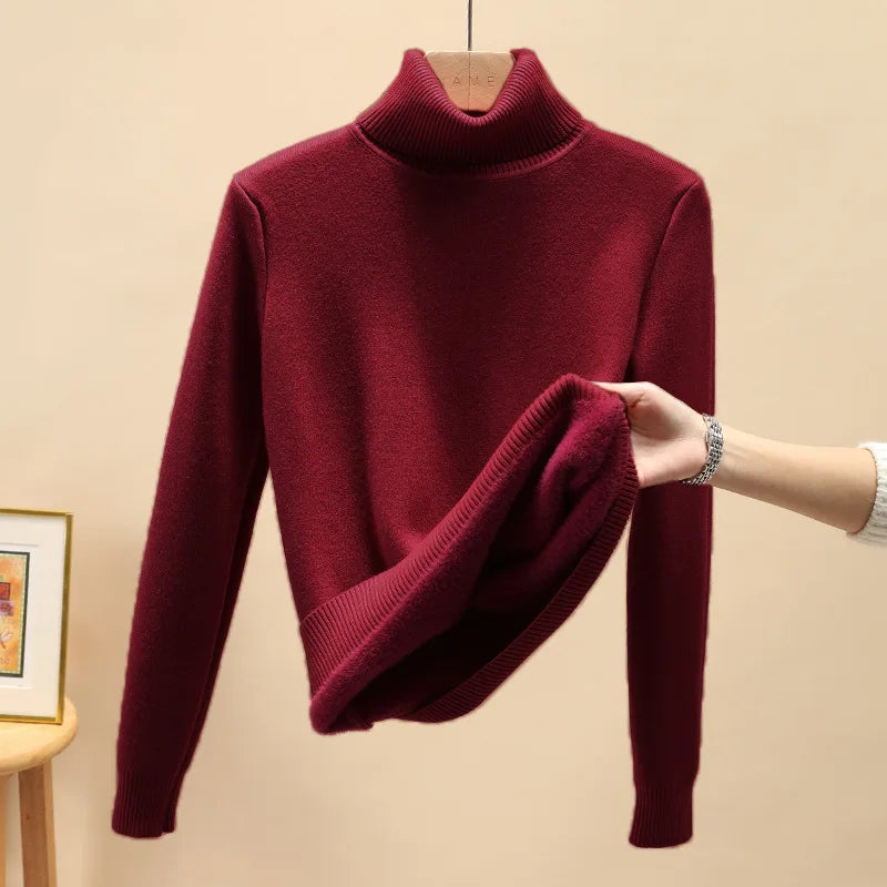 Pulls Femmes Thicken Velvet Warm Pullover Sweater For Women Turtleneck Winter Jumper Female Long Sleeve Slim Knitwear Tops