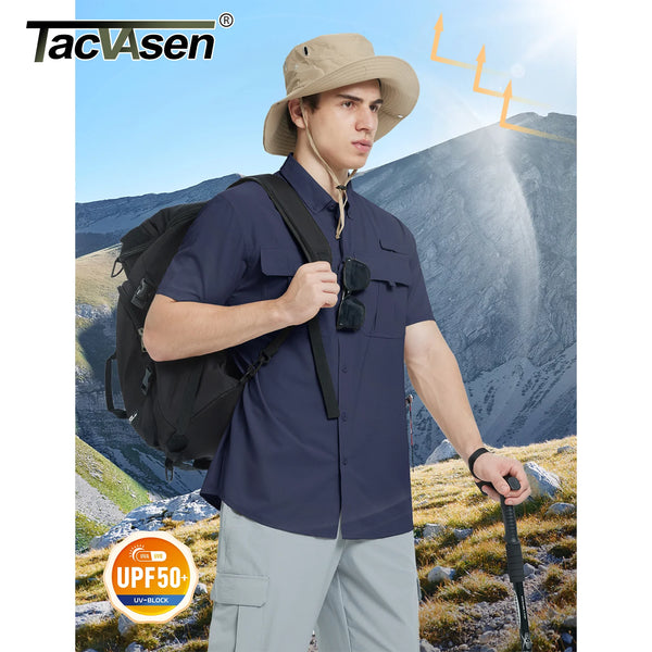 TACVASEN UPF 50+ Sun Protection Shirts Men's Quick Dry Outdoor Fishing Hiking Shirt Mesh Breathable UV Work Cargo Shirts Men