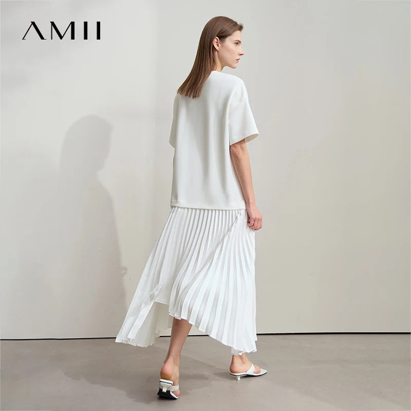 រ៉ូបនារី Amii សាមញ្ញសម្រាប់ការធ្វើដំណើរទៅធ្វើការ ស្រាល យុវវ័យ ដៃខ្លី បោះពុម្ពលើក្រណាត់សូត្រ 12521014