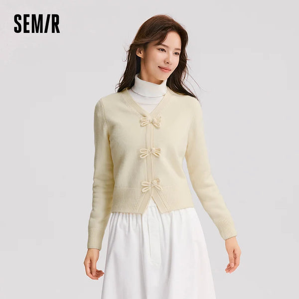 អាវយឺតកាឌីហ្គែន Semir សម្រាប់នារី ក V ទន់ ប៉ាក់ស្លីមសម កាត់ខ្លី 2026 អាវប៉ាក់ស្រទាប់ប្រចាំថ្ងៃបែបវីនថេច