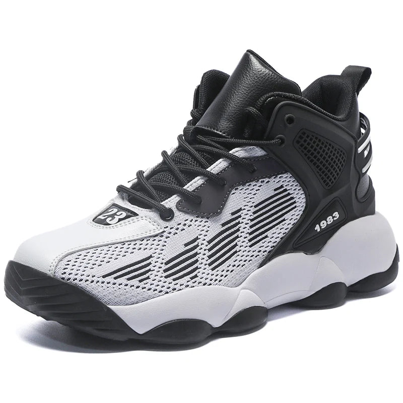 Men Basketball Shoes Autumn New High Top Mesh Breathable Anti Slip Rebound Flat Bottom Practical Basketball Boots for Men