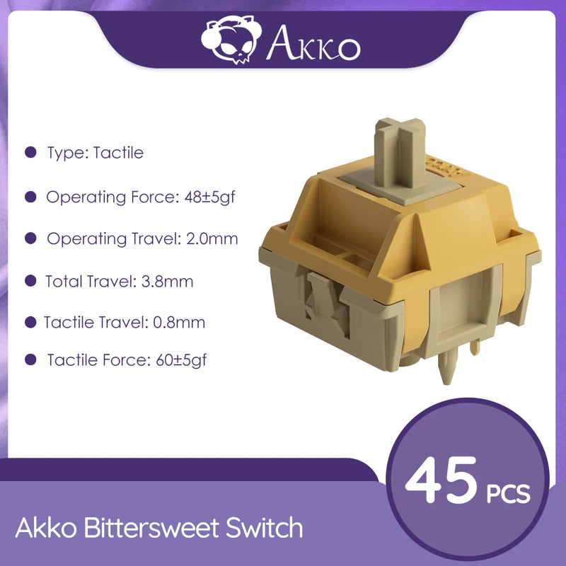 Akko Bittersweet Switch 5-Pin 48gf Muted Thocky Tactile Switch Factory Lubed Compatible with Cherry MX Mechanical Keyboard 45pcs