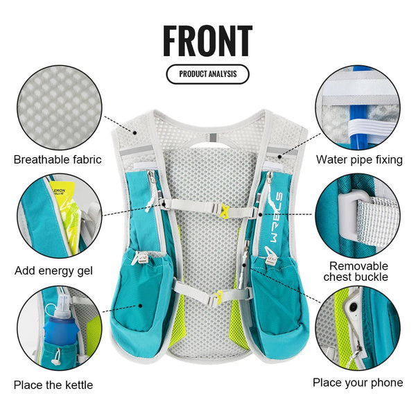 WRELS Hydration Running Vest Backpack Pack 5L Women Men Jogging Trail Race Marathon Cycling Hiking Lightweight Running Backpack