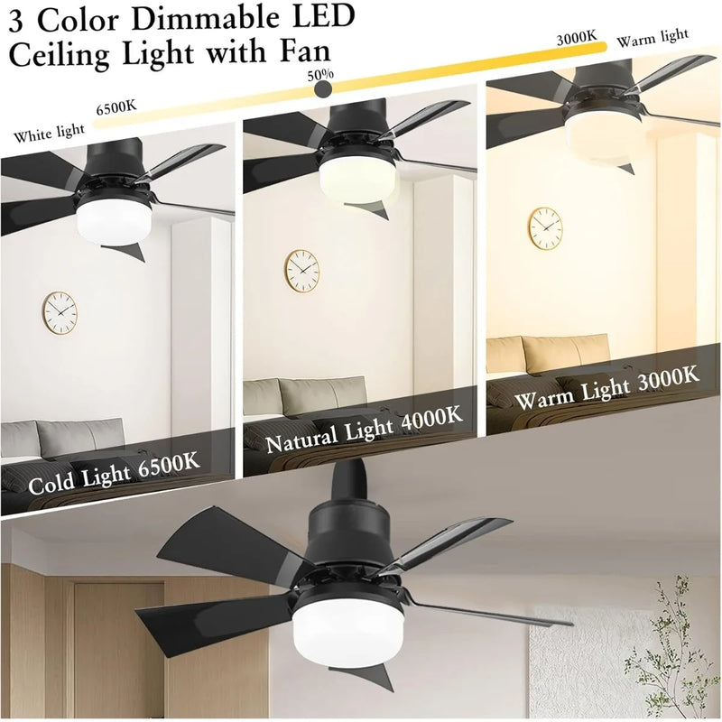 កង្ហារពិដាន LED ជាមួយភ្លើង E27 រន្ធបញ្ជាពីចម្ងាយ អាចបន្ថយពន្លឺបាន 30W កង្ហារឥតខ្សែឆ្លាតវៃទំនើប សម្រាប់បន្ទប់គេង ផ្ទះបាយ យានដ្ឋាន