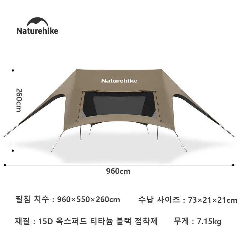 Naturehike Sky Camping Canopy Outdoor 12-18 Person Family Shade Canopy Sun Shelter Large Canopy Coated with Black Sunblock Shade