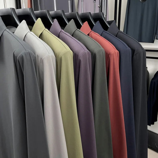 Men's Premium Polo Shirt – Soft Brushed Cotton Blend, Color-Blocked Placket, 4-Way Stretch, Anti-Pilling, No Iron