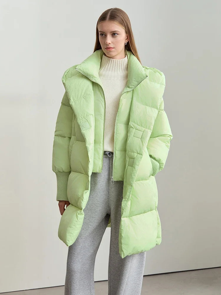 Amii 2026 Winter Warm New Women Down Jacket Cuffs Magnetic Buckle Zipper Hooded Fake Two-piece Thick Loose Long Coats 12444104