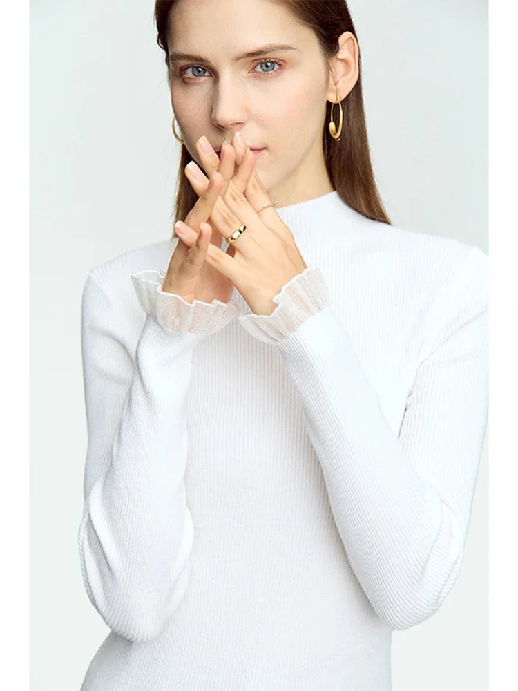 អាវយឺត AMII Minimalism Mock Neck សម្រាប់ស្ត្រី រដូវស្លឹកឈើជ្រុះឆ្នាំ ២០២៤ ថ្មី ស្លីមហ្វីត អាវប៉ាក់ដៃវែង អាវរោមចៀមសម្រាប់ស្ត្រី 12443251
