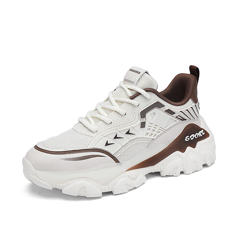 Mens Running Shoes 2025 New Trendy Thick Soled Sneakers Anti Slip Cosy Fashion Leather Lace-up Casual Tennis Shoes for Men