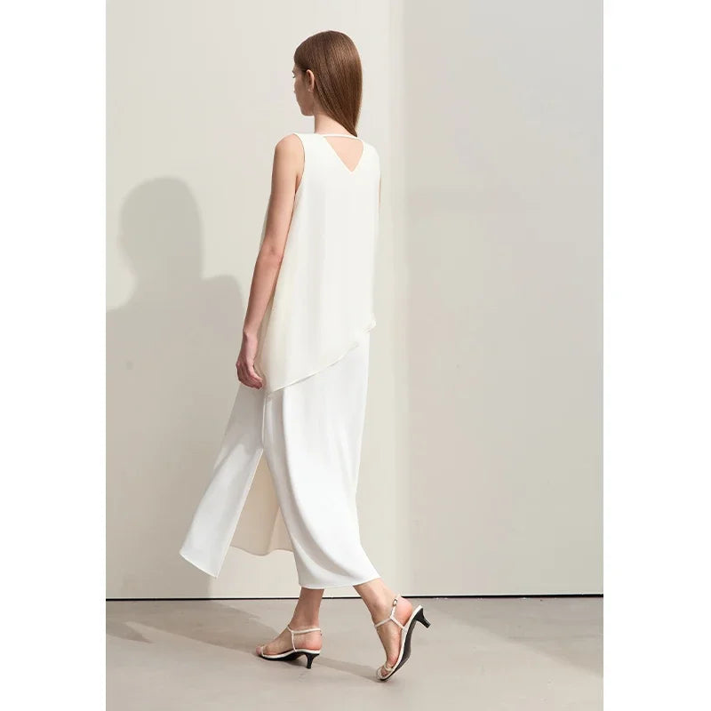រ៉ូប Amii Minimalism 2026 សម្រាប់នារី រដូវក្ដៅ រចនាបថវិស្សមកាលថ្មី ក V ដេរភ្ជាប់ជាមួយក្រណាត់ Chiffon ស្រី ដៃខ្លី រ៉ូបរលុង 12452102
