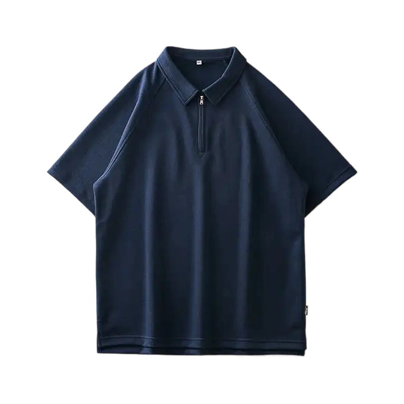 DUKEEN Men's Pique Fabric Zipper Polo Shirts Summer Solid Color Turndown Collar T Shirts White Short Sleeve Tees Golf Wear 2024