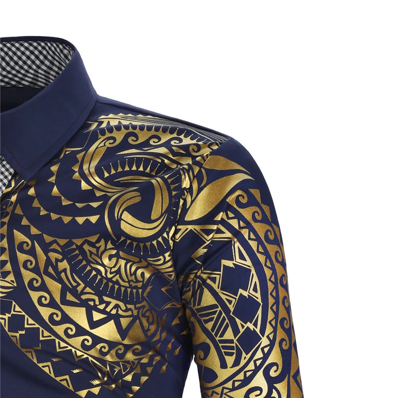 2026 Men's Brand Shirt, Luxury Gold High Quality Long Sleeve Shirts, Business White Black Men Dress Prom Social Print Shirts