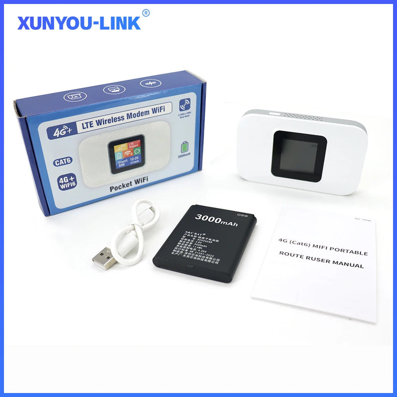 XUNYOU-LINK 4G+ WIFI 6 LTE Cat 6 Mobile WiFi Router Portable Hotspot with 3000mAh Battery High-Speed Internet Pocket WiFi Modem