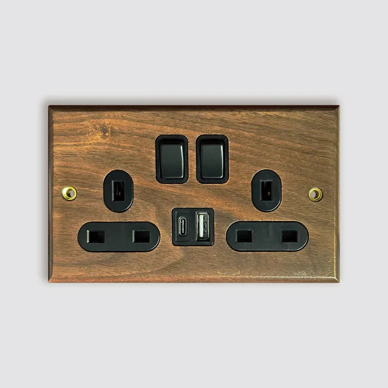DepoGuye High quality retro American light switch socket, pure wood brass toggle switch plate, home &bed wall light switch