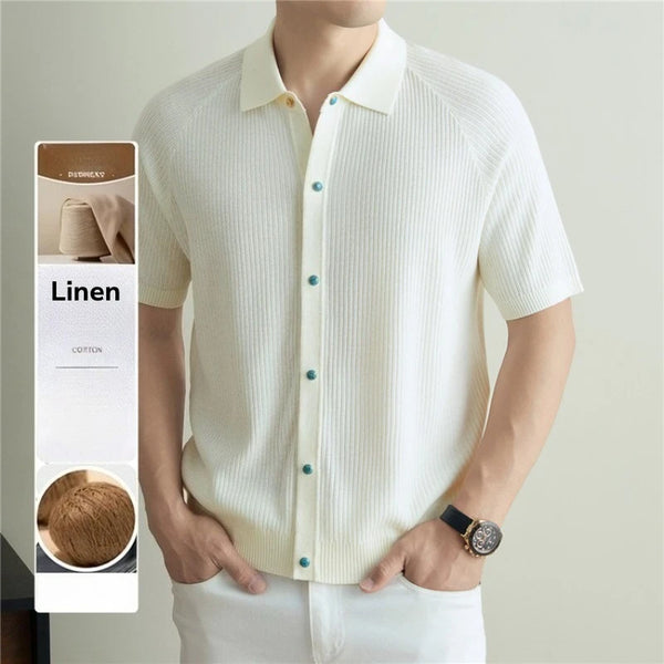 Men's Short Sleeve Knitted Polo Shirt | Breathable Linen & Tencel Blend | Casual Slim Fit Business Top | Summer Old Money Style