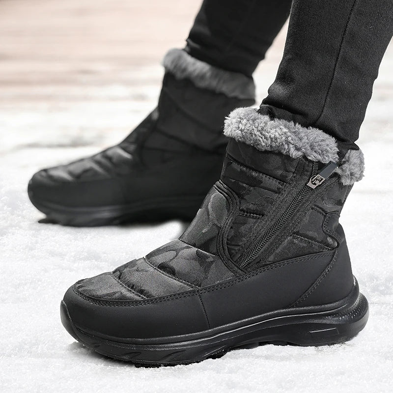 Winter Ankle Snow Boots Waterproof Plush Lined Warm Boots with Side Zipper Lightweight Outdoor Winter Shoes for Men