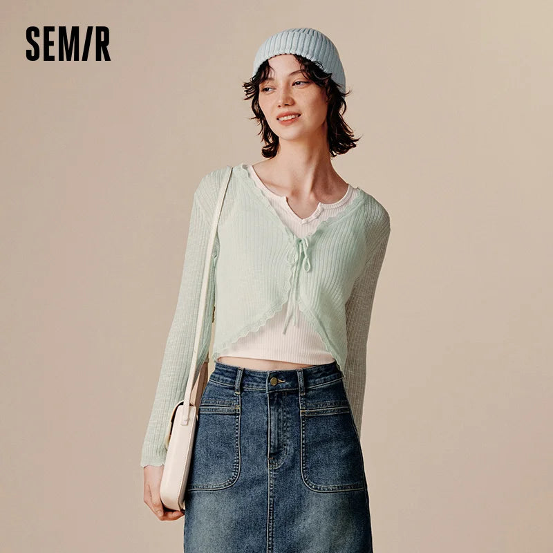 Semir Women Cardigan Short Slim V Neck Knitwear Soft Sweet Style Clean Autumn Layering Sweater Fresh Daily Wear 2026