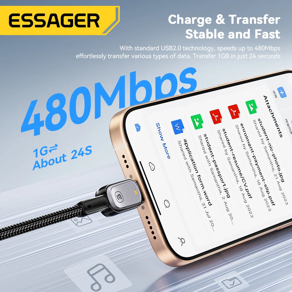 ខ្សែសាក Essager LED 100W ប្រភេទ C ទៅប្រភេទ C សម្រាប់ iPhone 16 15 Xiaomi Huawei 5A/3A PD សាកថ្មលឿនសម្រាប់ Macbook iPad Pro ថេប្លេត កុំព្យូទ័រយួរដៃ