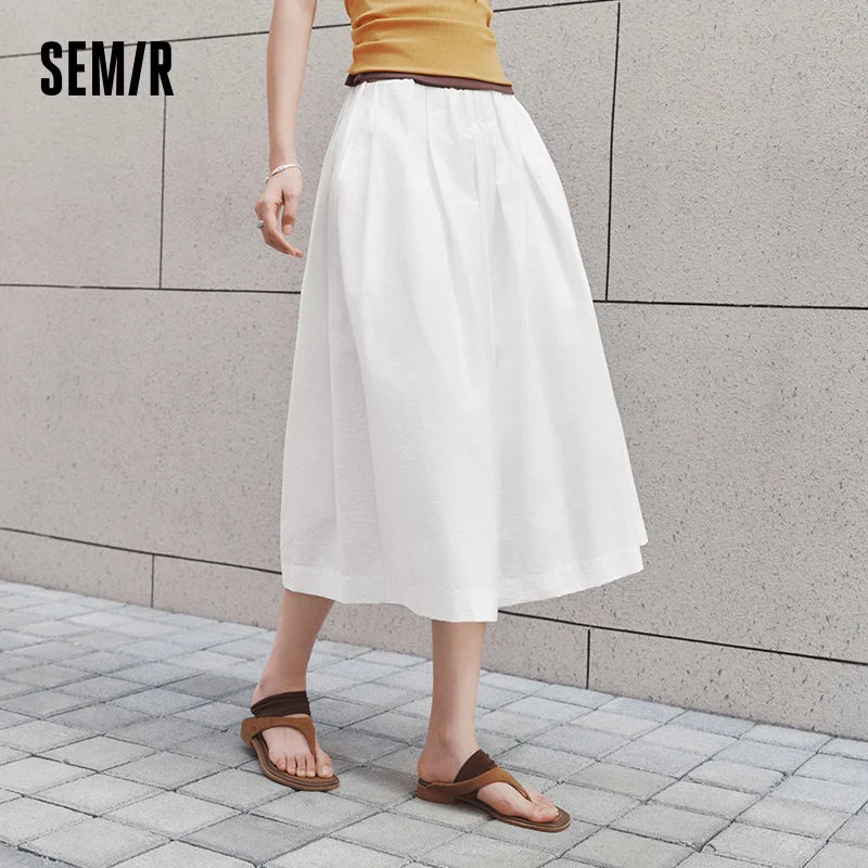 Semir Women Pants Textured 2026 Pleated Cropped Length Wide Leg Solid Urban Casual Everyday Style Soft Comfortable Daily Wear