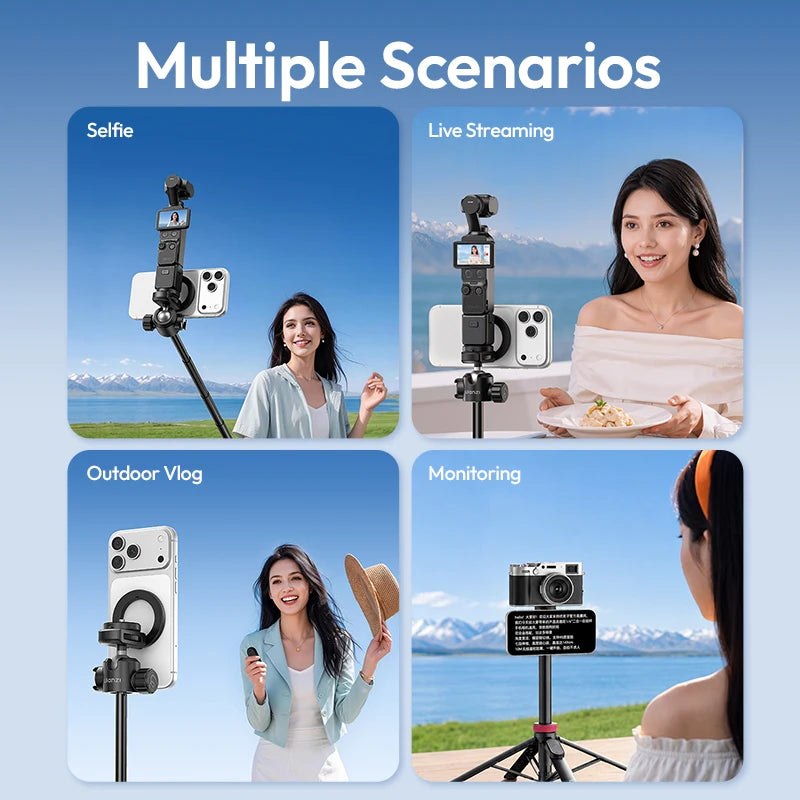 ជើងទម្រកាមេរ៉ា Ulanzi MT-44M ទំហំ 1.49 ម៉ែត្រ Magsafe Tripod សម្រាប់ iPhone Android ស្មាតហ្វូនកាមេរ៉ា DSLR Selfie Stick ជាមួយក្បាលបាល់ 360° សម្រាប់ Vlog Live