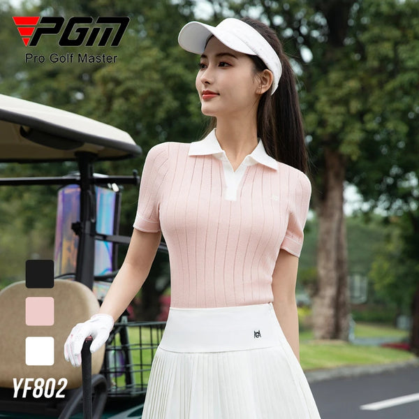 PGM Women Golf Spring Summer T-shirt Tennis Polo Sports Top Clothes YF802