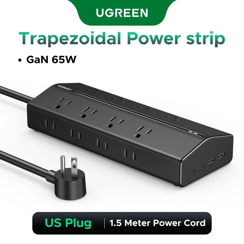 UGREEN 65W 20-in-1 GaN Power Strip UK/US Plug Fast Charger 16 AC Outlets with 1.5m Extension Cord  Charge Electrical Socket