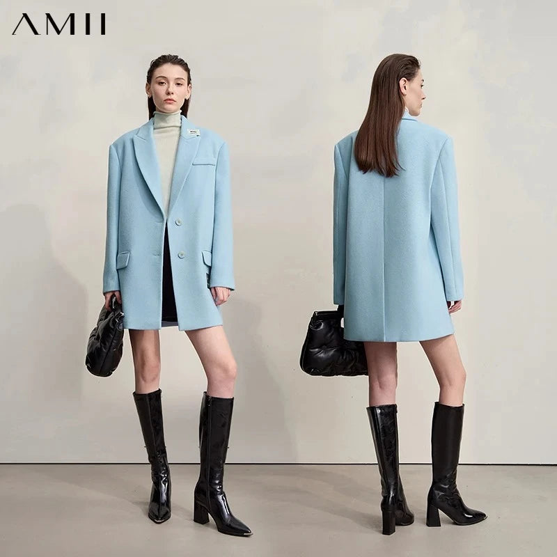 AMII Women's Jacket 2026 Winter New Commuter Versatile Turn-Down Collar Jacket Women's Loose Long Sleeves Tops Lady 12544046
