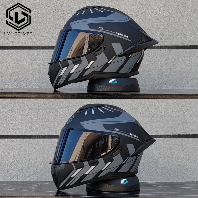 Motorcycle Full Face Motorcycle Helmet Riding Big Spoiler Unisex Helmet Casque DOT Approved Original LVS Bright Black Helmet