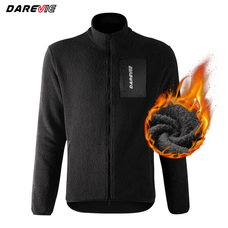 អាវជិះកង់ DAREVIE សម្រាប់បុរស មានហោប៉ៅហ្ស៊ីប ៣ សម្រាប់រដូវរងា រក្សាភាពកក់ក្តៅ អាវរោមចៀមធម្មតា ស្ងួតរហ័ស អាវក្រៅកីឡាបុរស