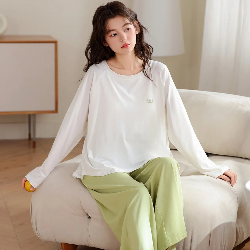 Pyjama Femme New 100% Cotton Sleepwear Women's Pajamas Set Spring Autumn Large Size Pajamas Woman Offer Lounge Home Clothes