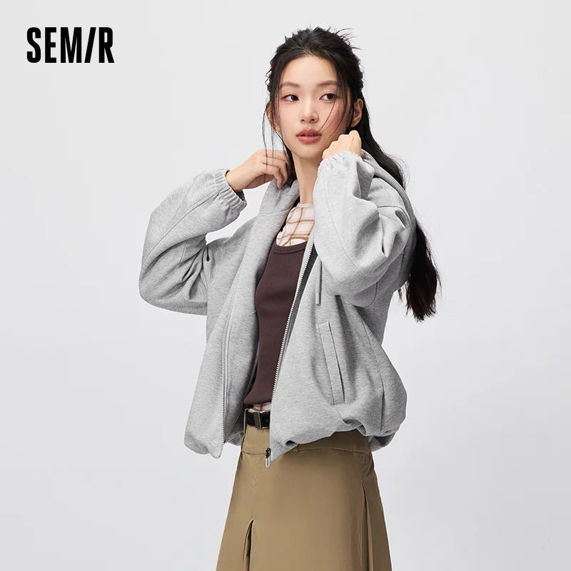 Semir Women Jacket Hooded Loose Fit Bubble Hem 2026 Autumn Petite Casual Sporty Outerwear Long Sleeve Fashion Coat