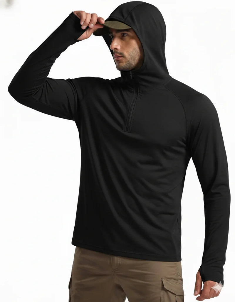 TACVASEN 1/4 Zip Hooded Shirts Mens UPF 50+ Sun Protection Running Surfing Athletic Shirt Lightweight Rash Guard Long Sleeve