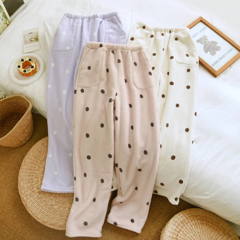 2026 New Pajama Pants for Women Autumn Winter Flannel Thick Warm Soft Sleeping Pants Casual Loose Sleepwear Trousers Home Wear
