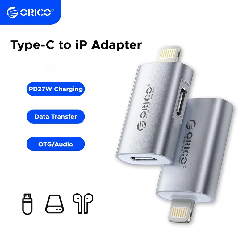 ORICO USB C OTG Adapter 27W Charging Data Transfer Audio Compatible with iPhone 14, 13, 12, 11 Xs iPad iPod AirPods Tablet