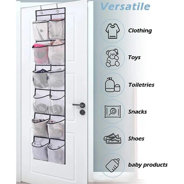 12 Pocket Shoe Cabinet with Large Mesh Pockets on the Door, and a Storage Bag with Hanging Pockets Behind the Door for Shoe St